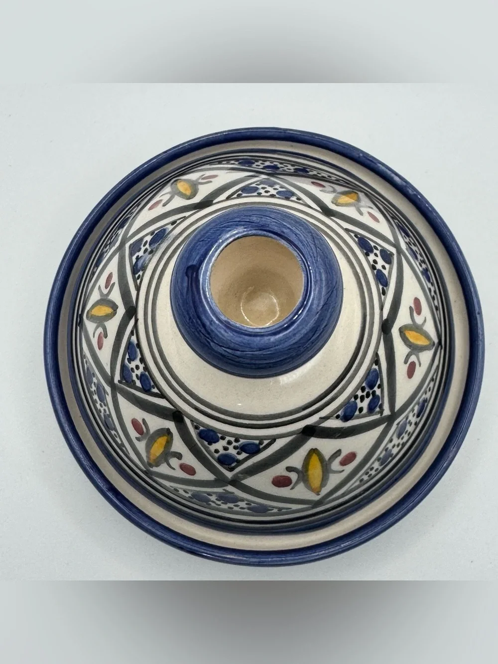 Hand Painted Moroccan Ceramic Mini Tagine Lidded Dish Blue Floral